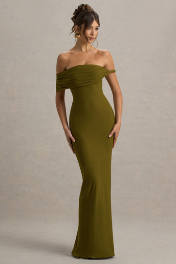 Melika Green Twisted Bardot Maxi Dress